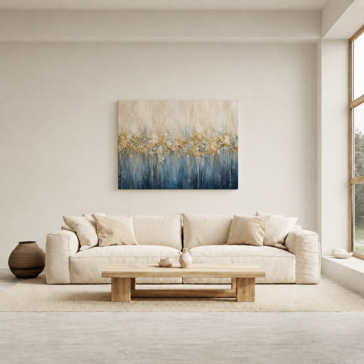 Leinwandbild Creme und tiefes Blau mit Goldtönen