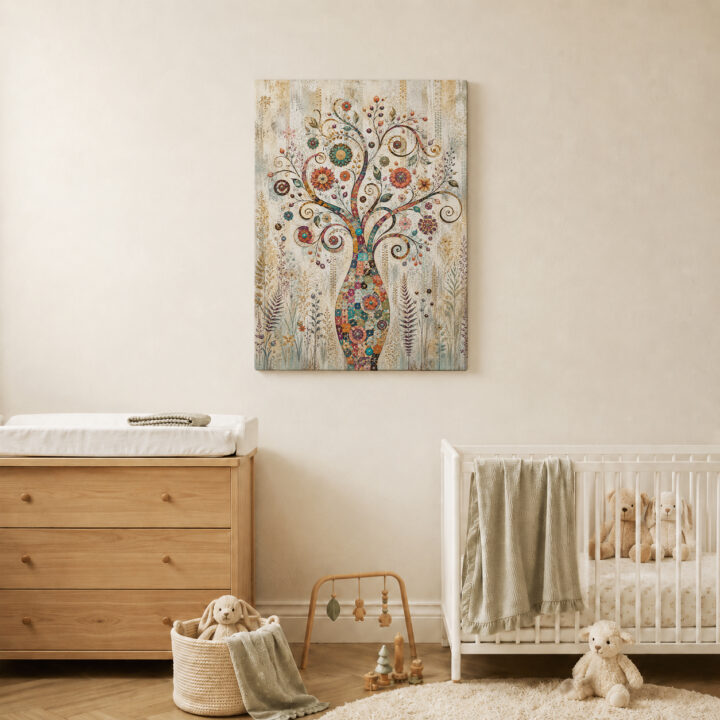 Leinwandbild Bunter Lebensbaum mit Ornamenten