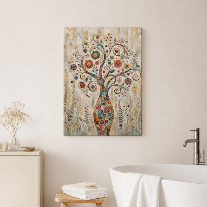 Leinwandbild Bunter Lebensbaum mit Ornamenten