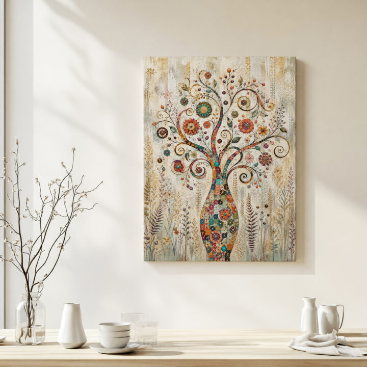 Leinwandbild Bunter Lebensbaum mit Ornamenten