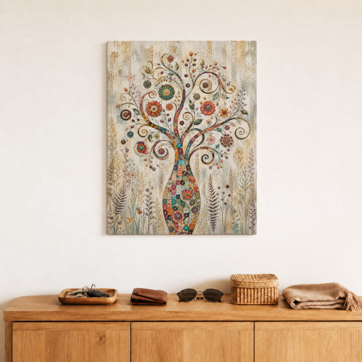 Leinwandbild Bunter Lebensbaum mit Ornamenten