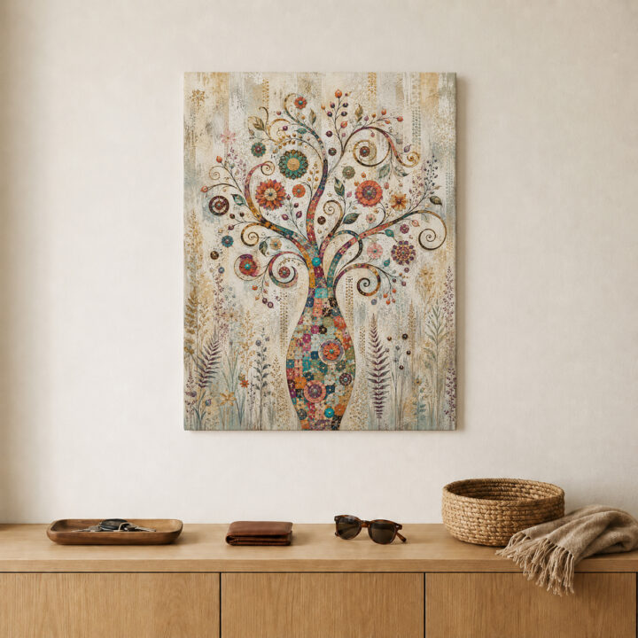 Leinwandbild Bunter Lebensbaum mit Ornamenten