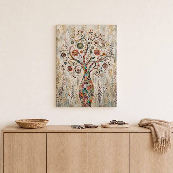 Leinwandbild Bunter Lebensbaum mit Ornamenten