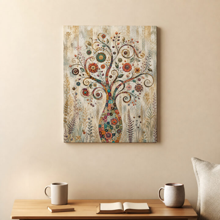 Leinwandbild Bunter Lebensbaum mit Ornamenten