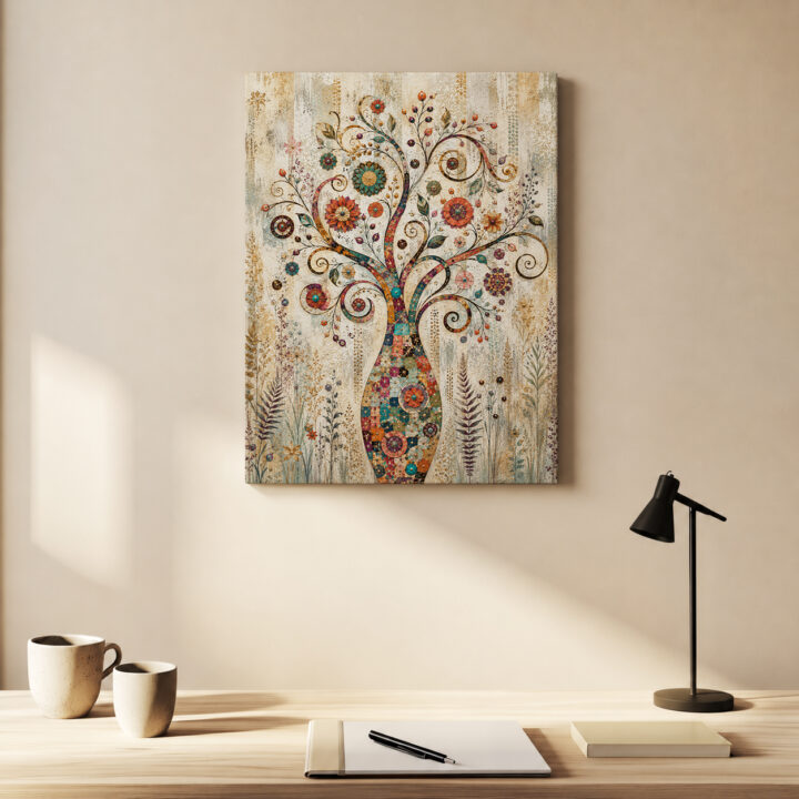 Leinwandbild Bunter Lebensbaum mit Ornamenten