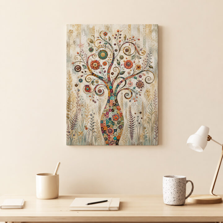 Leinwandbild Bunter Lebensbaum mit Ornamenten