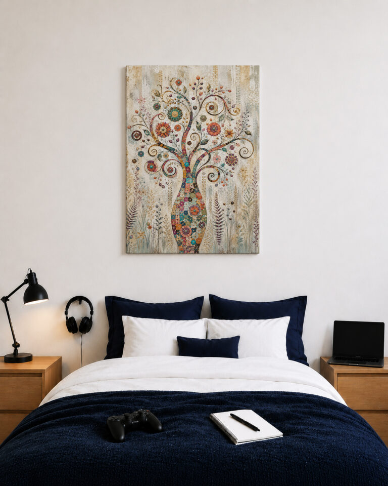 Leinwandbild Bunter Lebensbaum mit Ornamenten