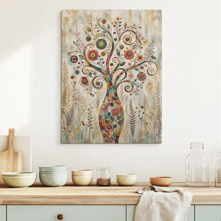 Leinwandbild Bunter Lebensbaum mit Ornamenten