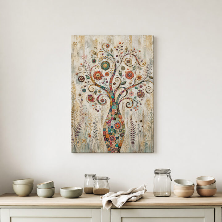 Leinwandbild Bunter Lebensbaum mit Ornamenten