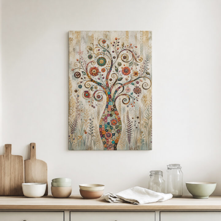 Leinwandbild Bunter Lebensbaum mit Ornamenten