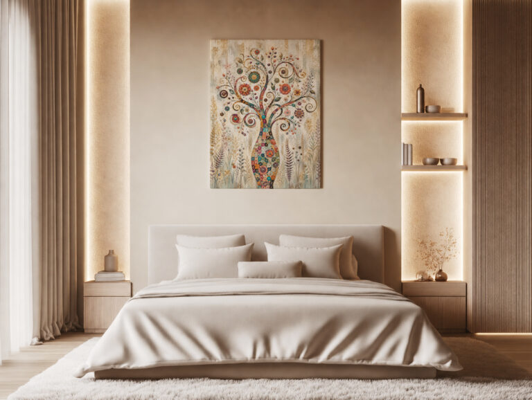 Leinwandbild Bunter Lebensbaum mit Ornamenten