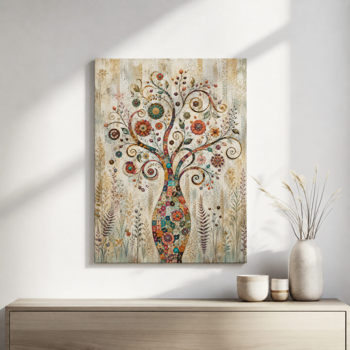 Leinwandbild Bunter Lebensbaum mit Ornamenten