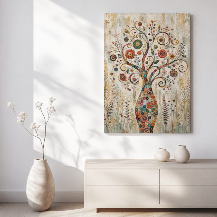 Leinwandbild Bunter Lebensbaum mit Ornamenten