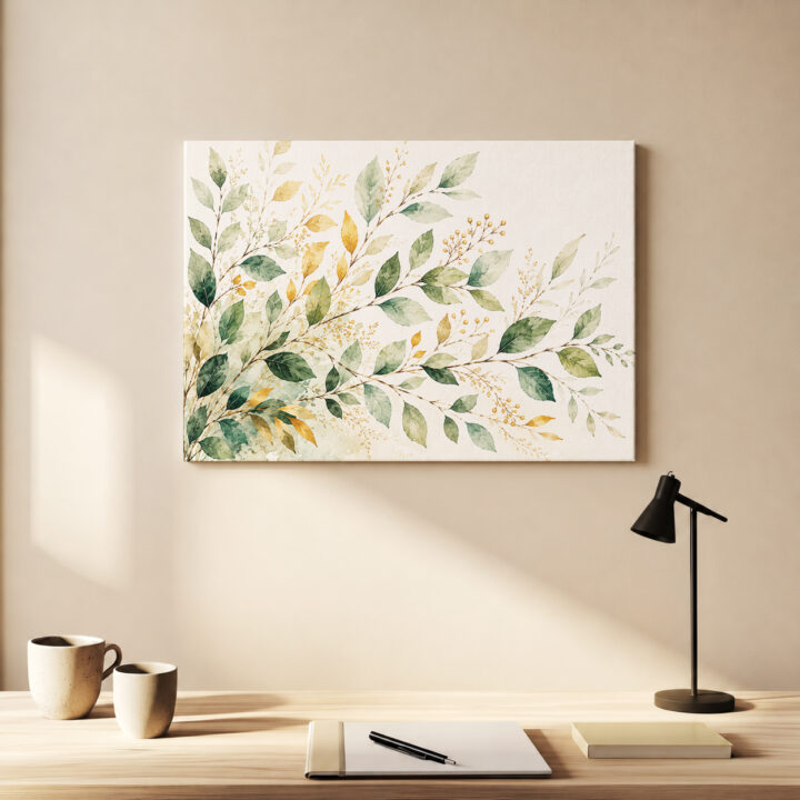 Leinwandbild Eukalyptus in Salbei und Goldtönen