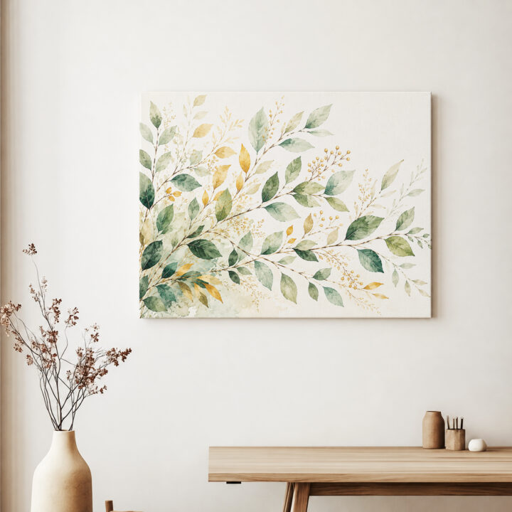 Leinwandbild Eukalyptus in Salbei und Goldtönen
