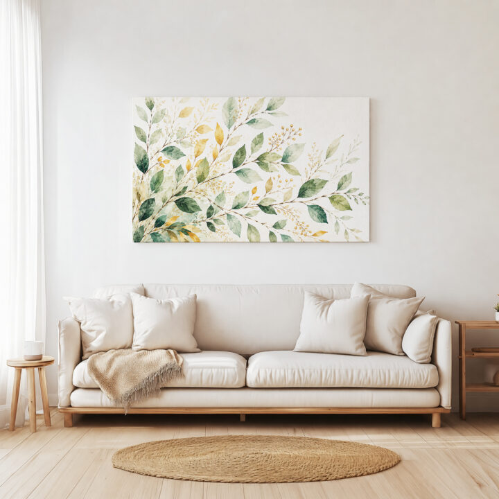 Leinwandbild Eukalyptus in Salbei und Goldtönen