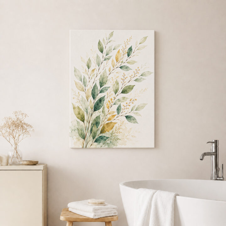 Leinwandbild Blattzweige mit goldfarbenen Beeren