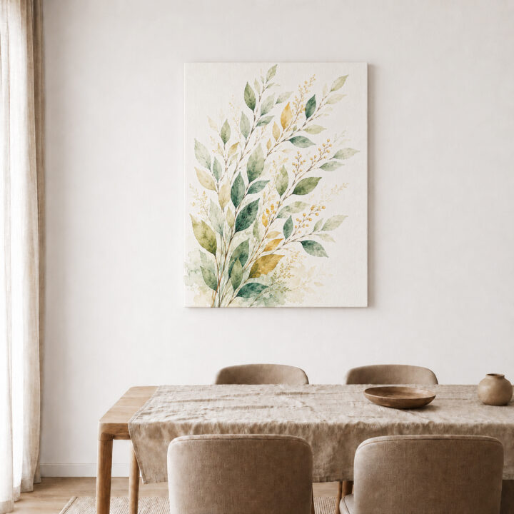 Leinwandbild Blattzweige mit goldfarbenen Beeren