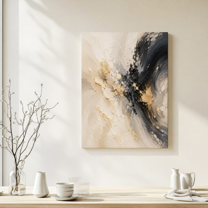 Leinwandbild Abstrakter Wirbel in Schwarzgold
