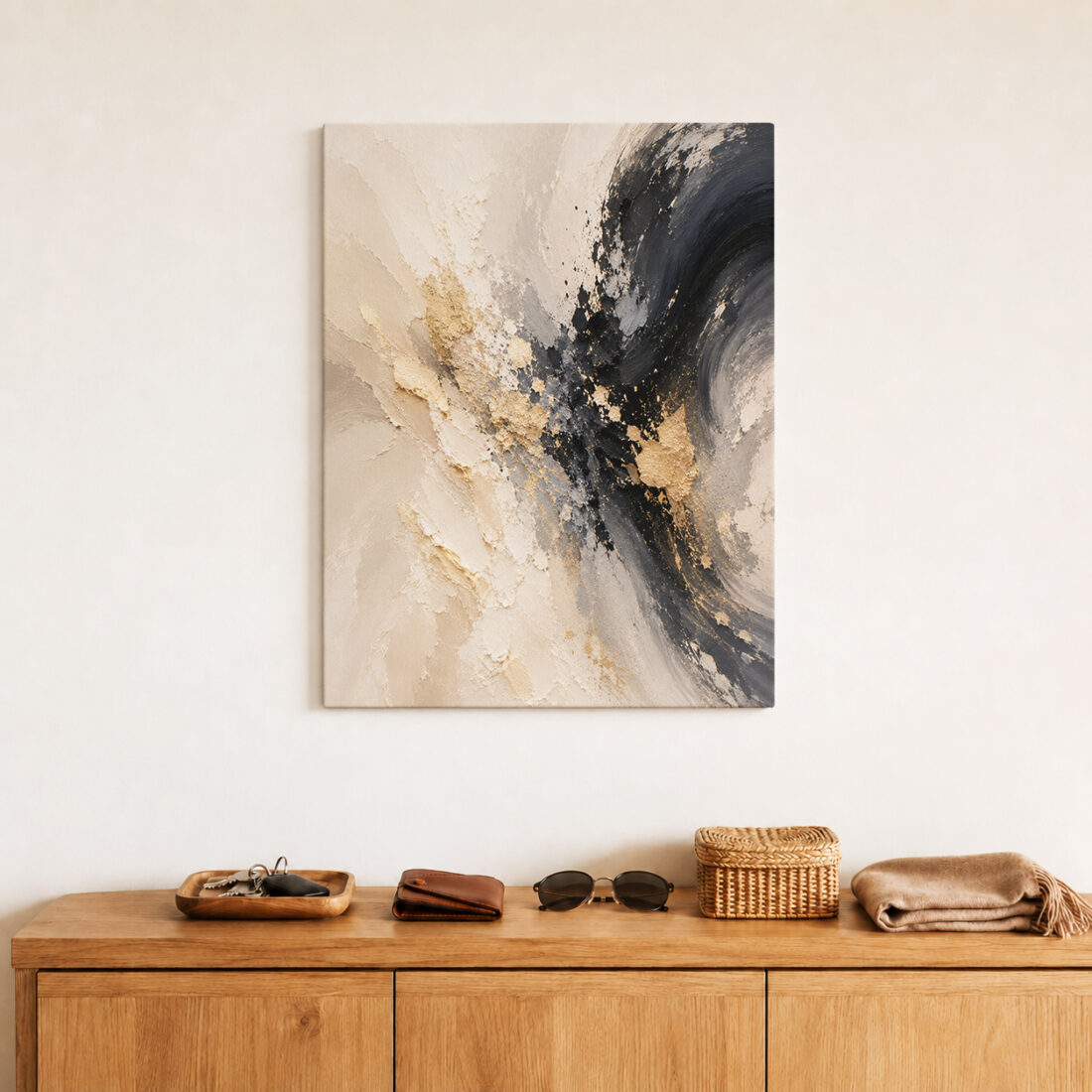 Leinwandbild Abstrakter Wirbel in Schwarzgold