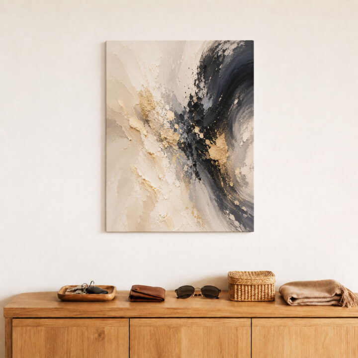 Leinwandbild Abstrakter Wirbel in Schwarzgold
