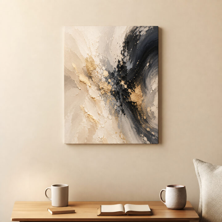 Leinwandbild Abstrakter Wirbel in Schwarzgold