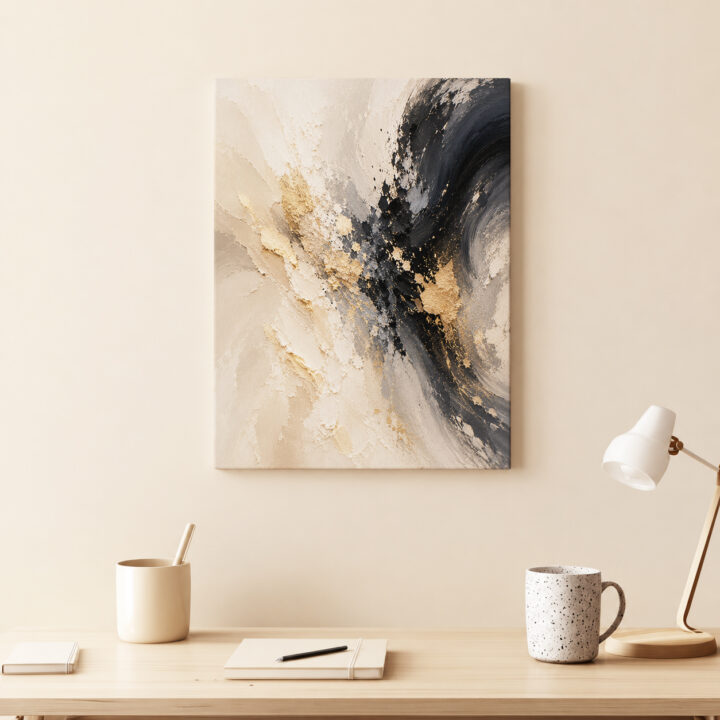 Leinwandbild Abstrakter Wirbel in Schwarzgold