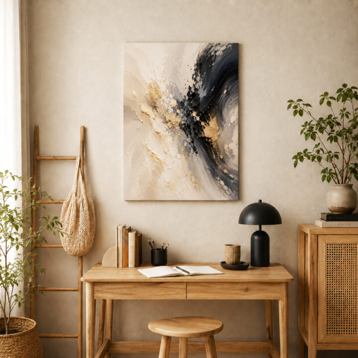 Leinwandbild Abstrakter Wirbel in Schwarzgold
