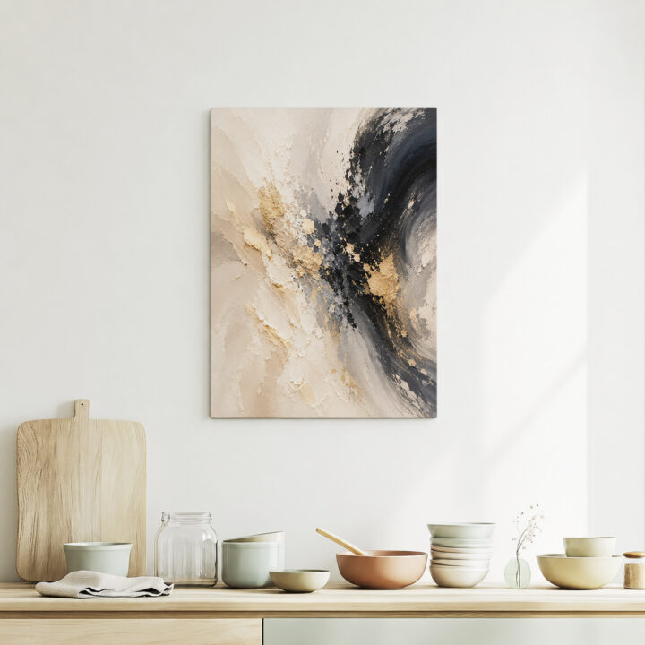 Leinwandbild Abstrakter Wirbel in Schwarzgold