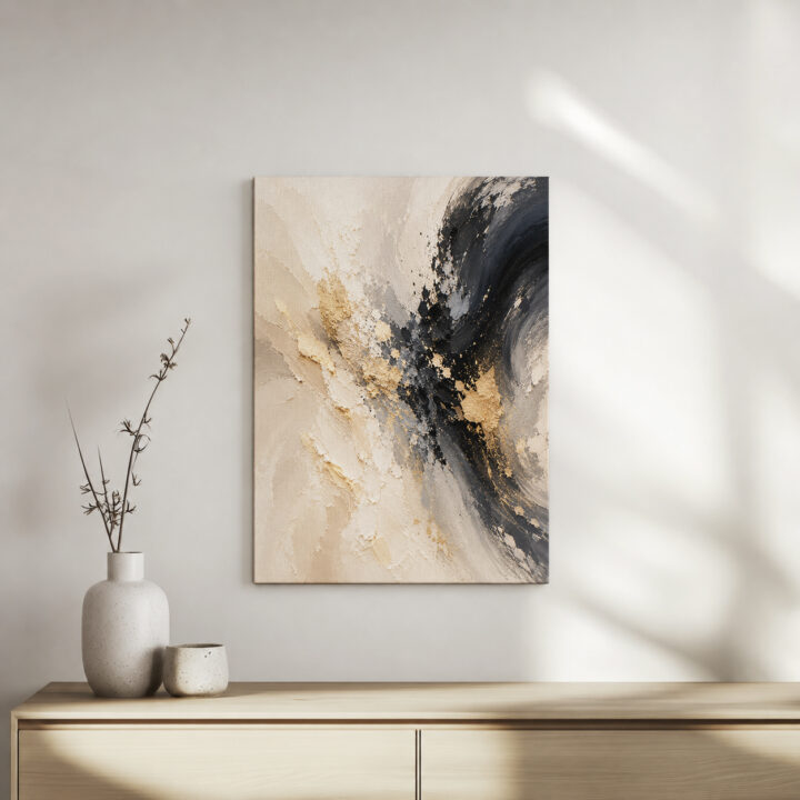 Leinwandbild Abstrakter Wirbel in Schwarzgold
