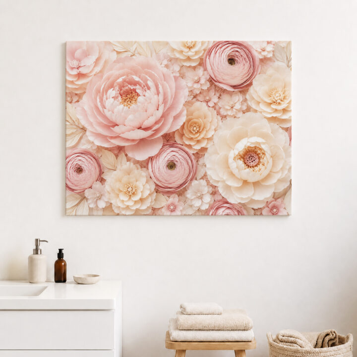 Leinwandbild Rosa Blüten in Papieroptik