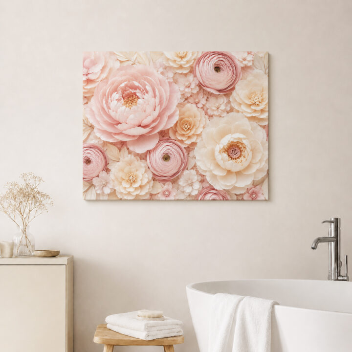 Leinwandbild Rosa Blüten in Papieroptik