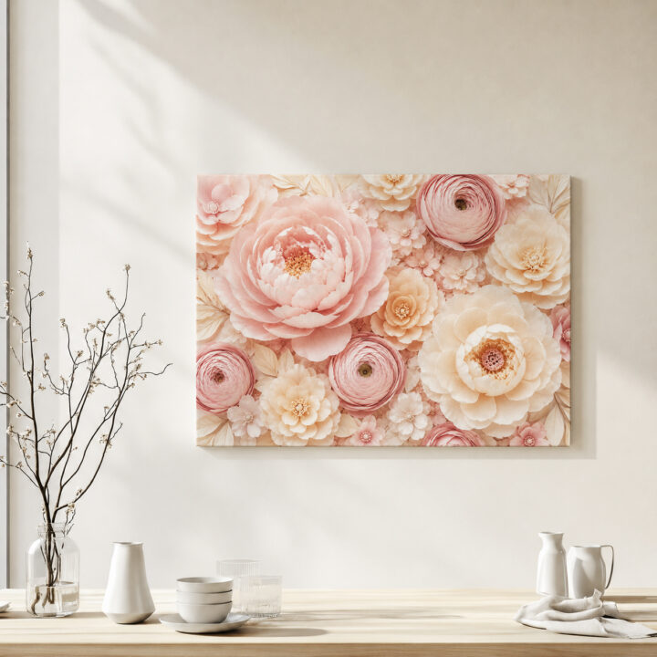 Leinwandbild Rosa Blüten in Papieroptik