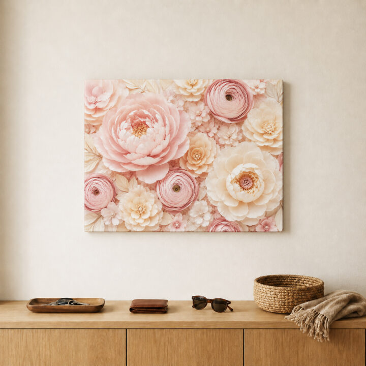 Leinwandbild Rosa Blüten in Papieroptik