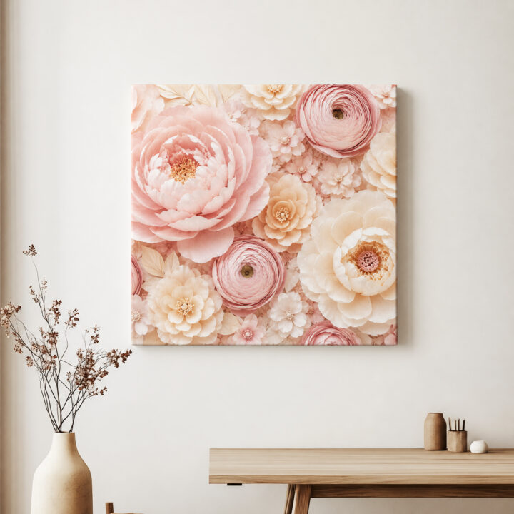 Leinwandbild Rosa Blüten in Papieroptik