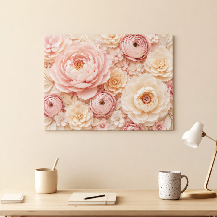 Leinwandbild Rosa Blüten in Papieroptik