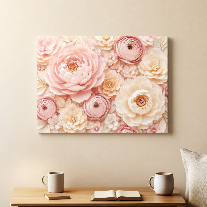 Leinwandbild Rosa Blüten in Papieroptik