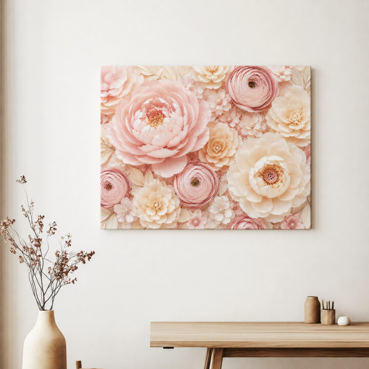 Leinwandbild Rosa Blüten in Papieroptik