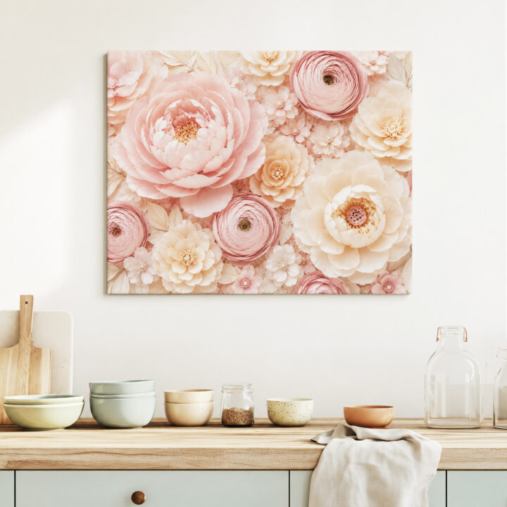 Leinwandbild Rosa Blüten in Papieroptik