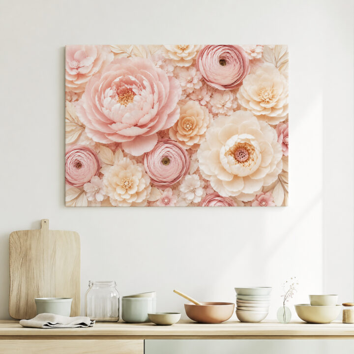 Leinwandbild Rosa Blüten in Papieroptik