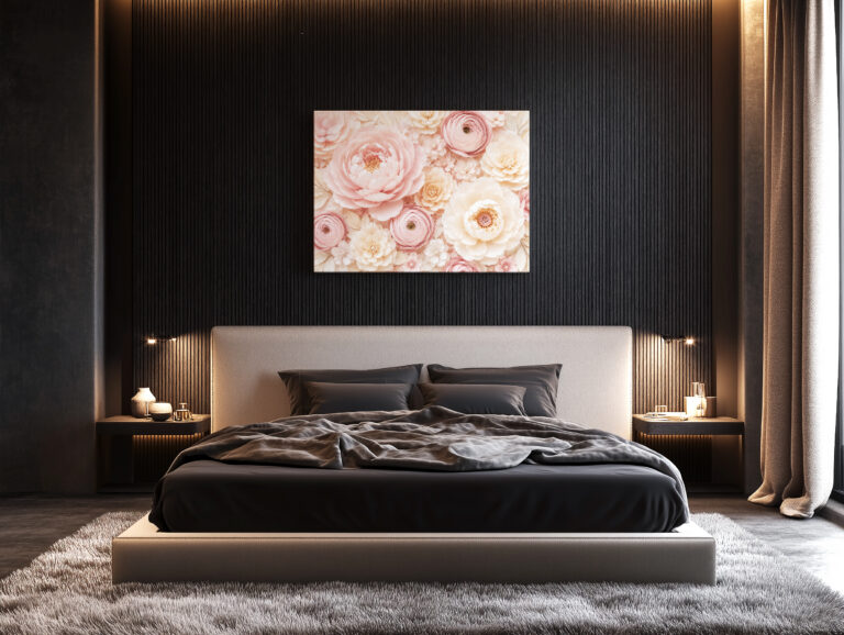 Leinwandbild Rosa Blüten in Papieroptik