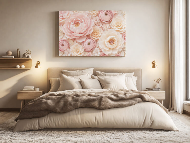 Leinwandbild Rosa Blüten in Papieroptik
