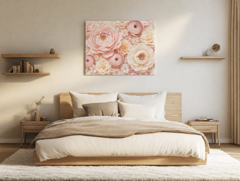 Leinwandbild Rosa Blüten in Papieroptik