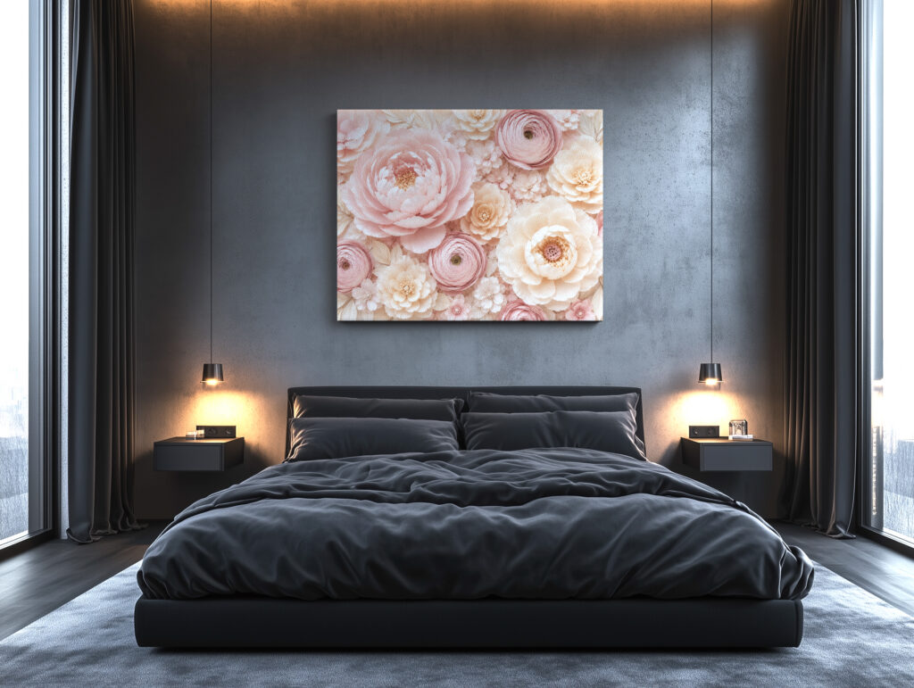 Leinwandbild Rosa Blüten in Papieroptik