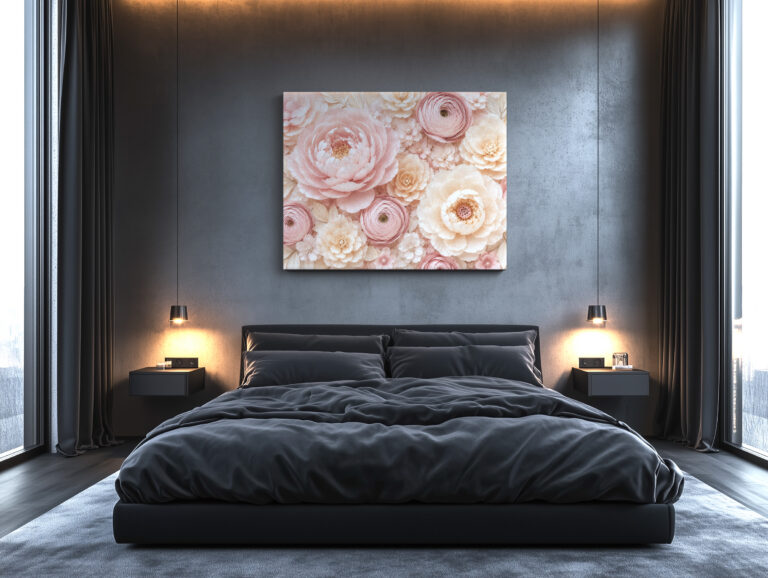 Leinwandbild Rosa Blüten in Papieroptik