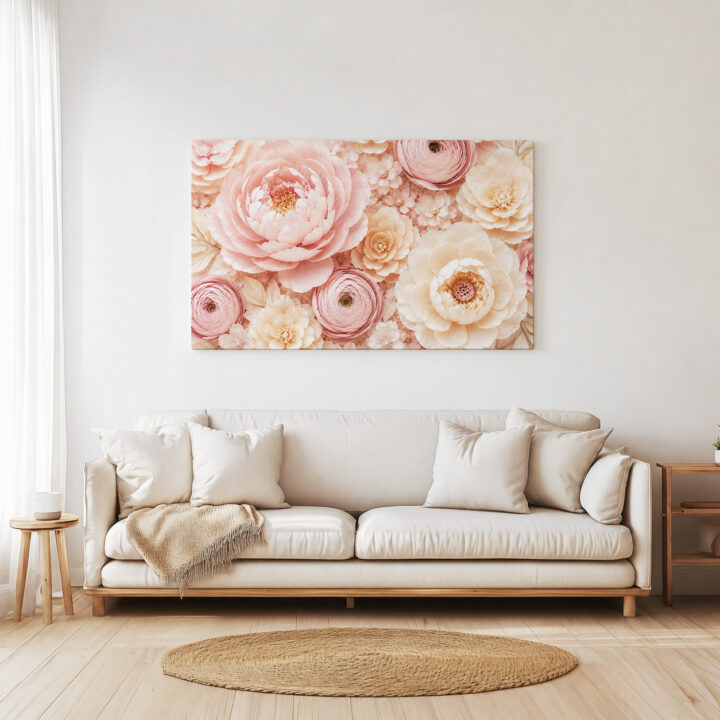 Leinwandbild Rosa Blüten in Papieroptik