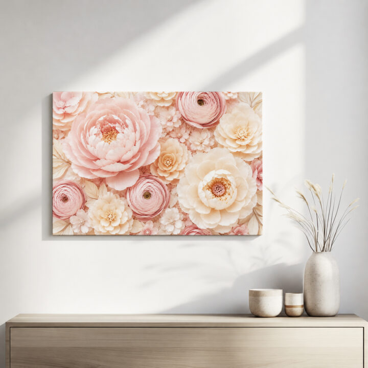 Leinwandbild Rosa Blüten in Papieroptik