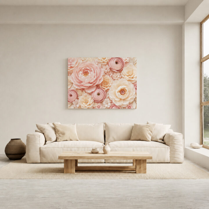 Leinwandbild Rosa Blüten in Papieroptik