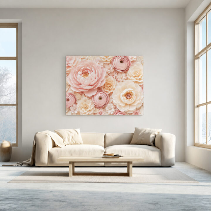 Leinwandbild Rosa Blüten in Papieroptik