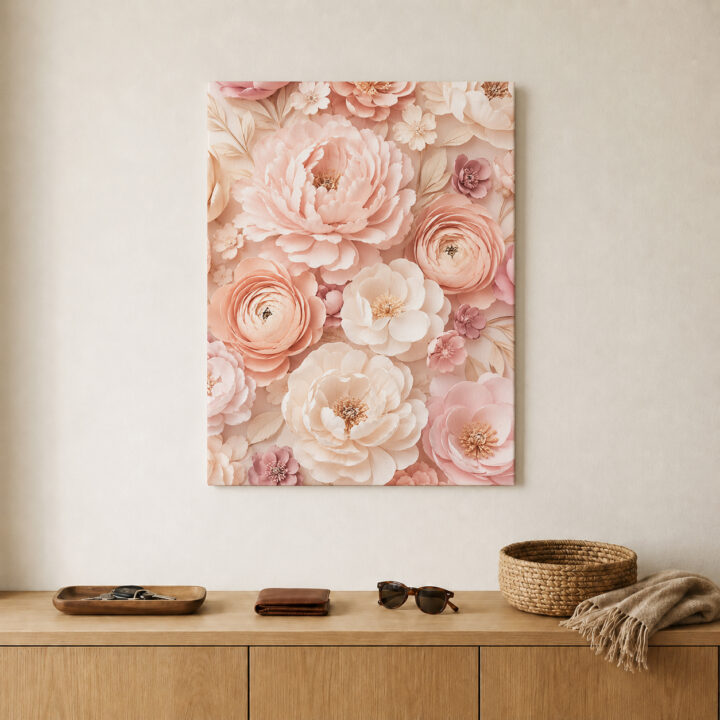 Leinwandbild Blütenschichten in Rosé und Pfirsich